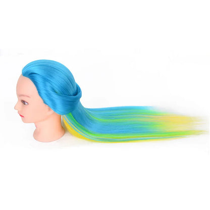 Tête de mannequin à cheveux longs synthétiques avec support de trépied de perruque réglable Modèle avec tête de mannequin Formation de coiffeur coiffant