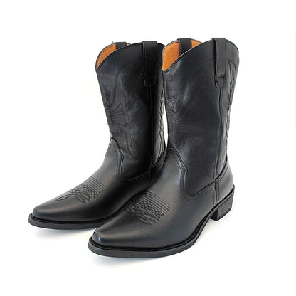 Men High Top Boots Handmade Embroidery Mens Retro Western Cowboy Boot Pointed Toe Boots Hand Stitching Outdoor Shoes