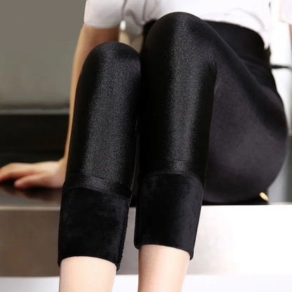 Automne hiver épais Leggings mode solide mince pantalon dame polaire chaud Leggings décontracté noir brillant taille haute Leggings