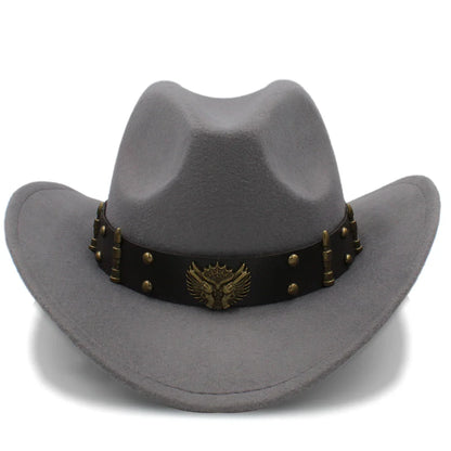 2 tailles Chapeaux de cowboy occidentaux pour hommes et femmes Chapeau de soleil Panama à large bord Chapeau Fedora d'extérieur Trilby Sombrero Fête Voyage Taille US 7 1/4 UK L