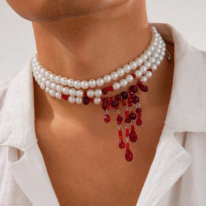 Collier perles de sang Halloween pampille cristal