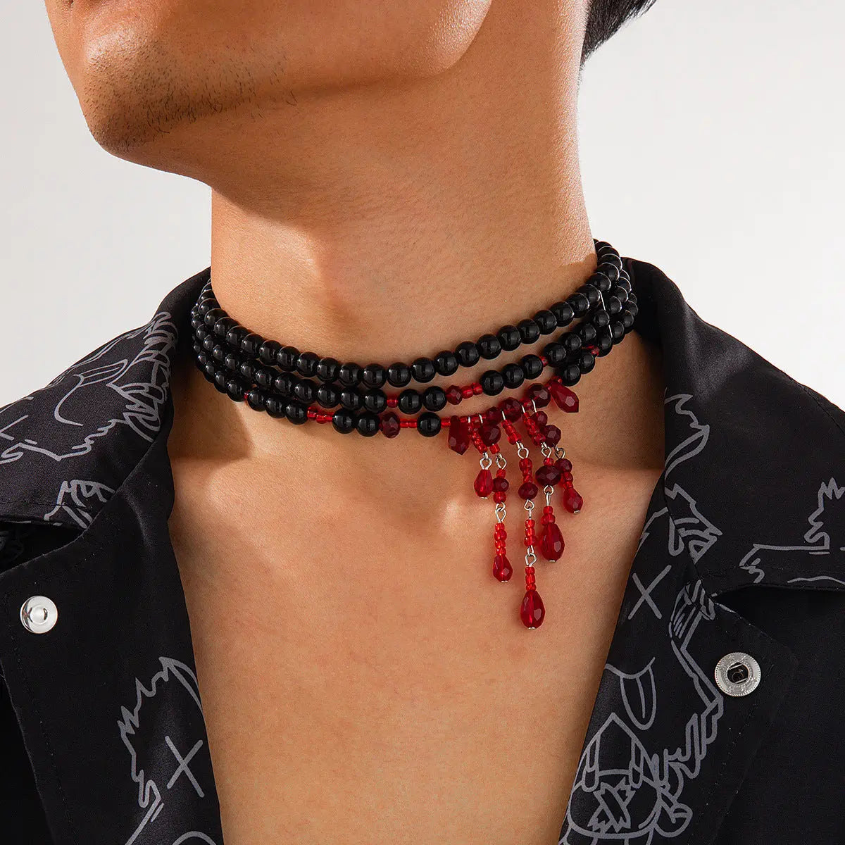 Collier perles de sang Halloween pampille cristal