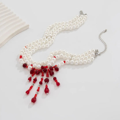 Collier perles de sang Halloween pampille cristal