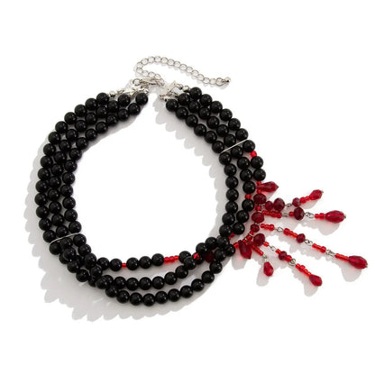 Collier perles de sang Halloween pampille cristal