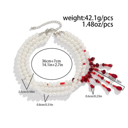 Collier perles de sang Halloween pampille cristal