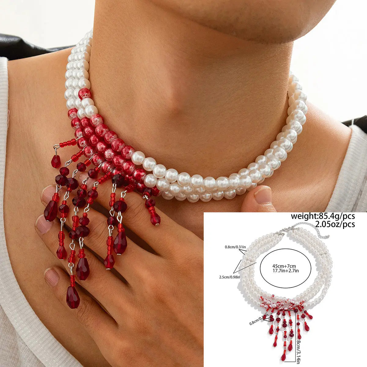 Collier perles de sang Halloween pampille cristal
