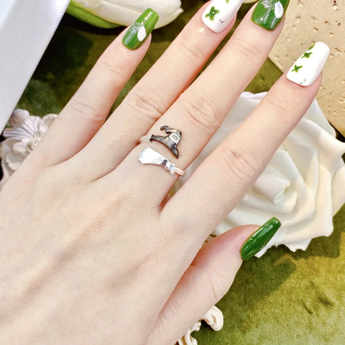 Bague Ouverte Halloween Fantôme Sorcière Chapeau Balai