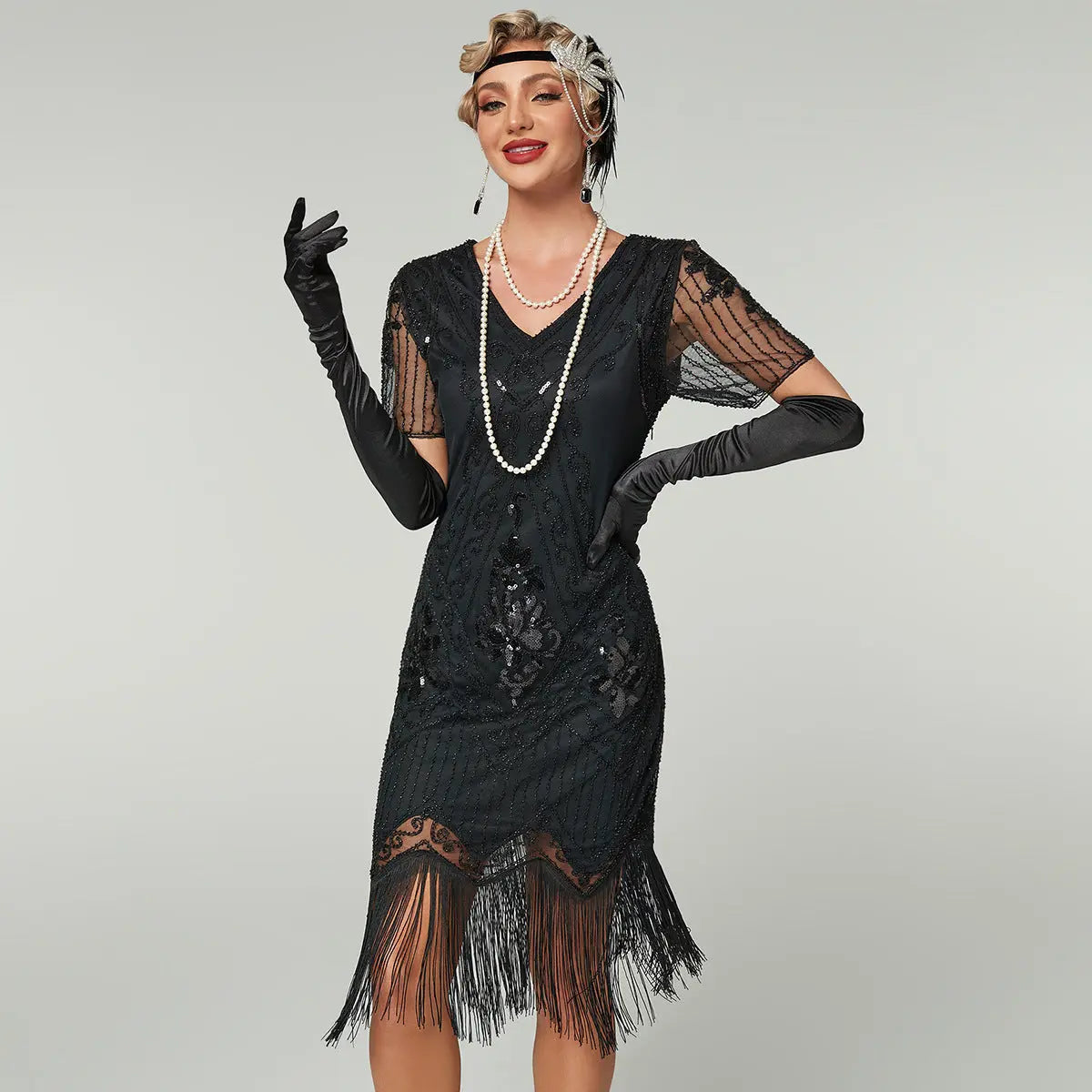 Handmade Embroidery Beads Sequin Tassel Fringed Dress
