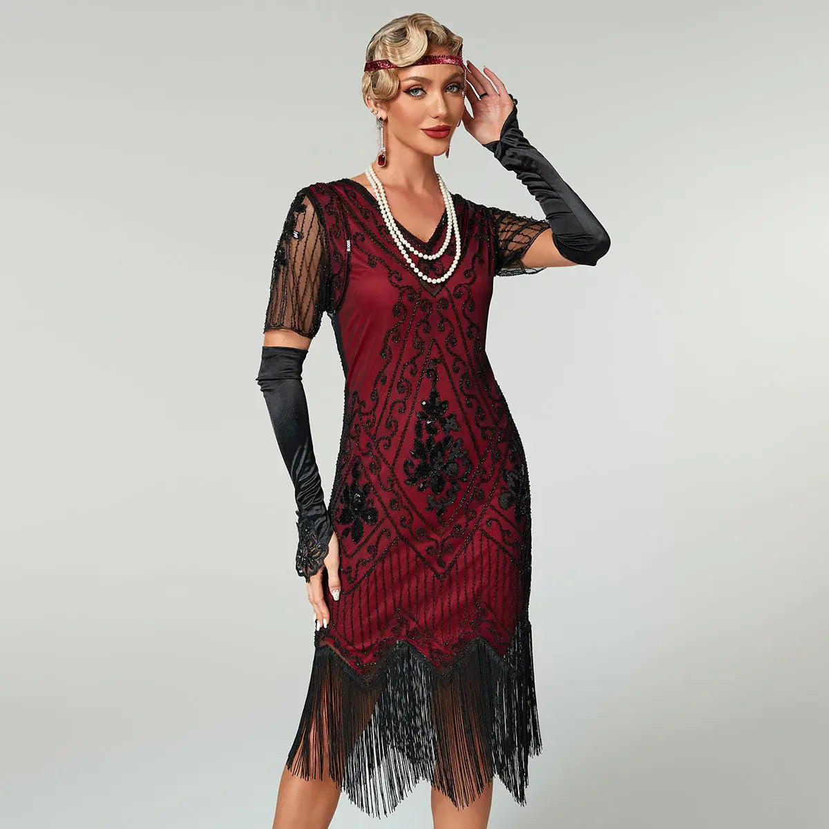 Handmade Embroidery Beads Sequin Tassel Fringed Dress