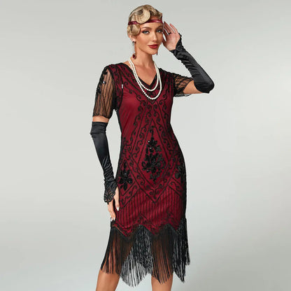 Handmade Embroidery Beads Sequin Tassel Fringed Dress