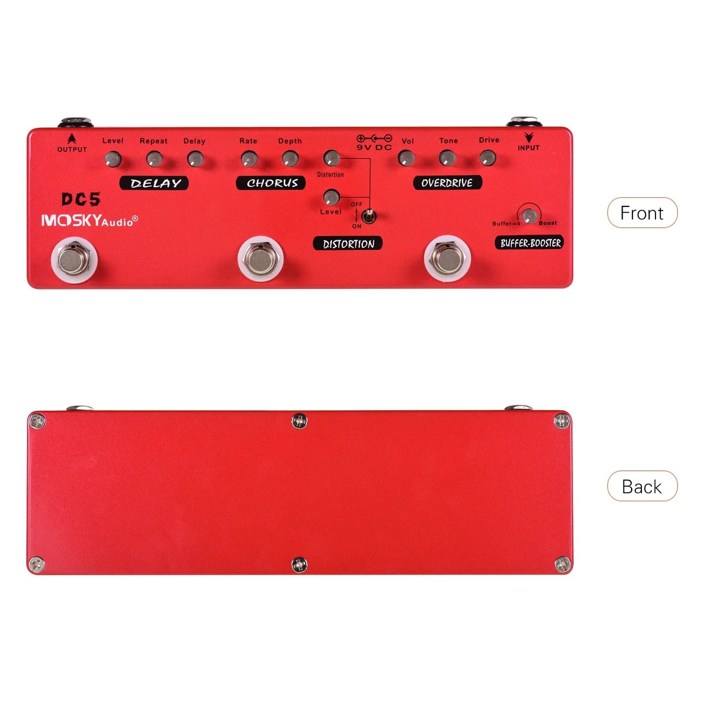 MOSKY-Pédale JEMulti Effects RC5, 6 en 1, Réverbération, Chœur, Distortion, Overdrive, Booster, Full Metal Shell