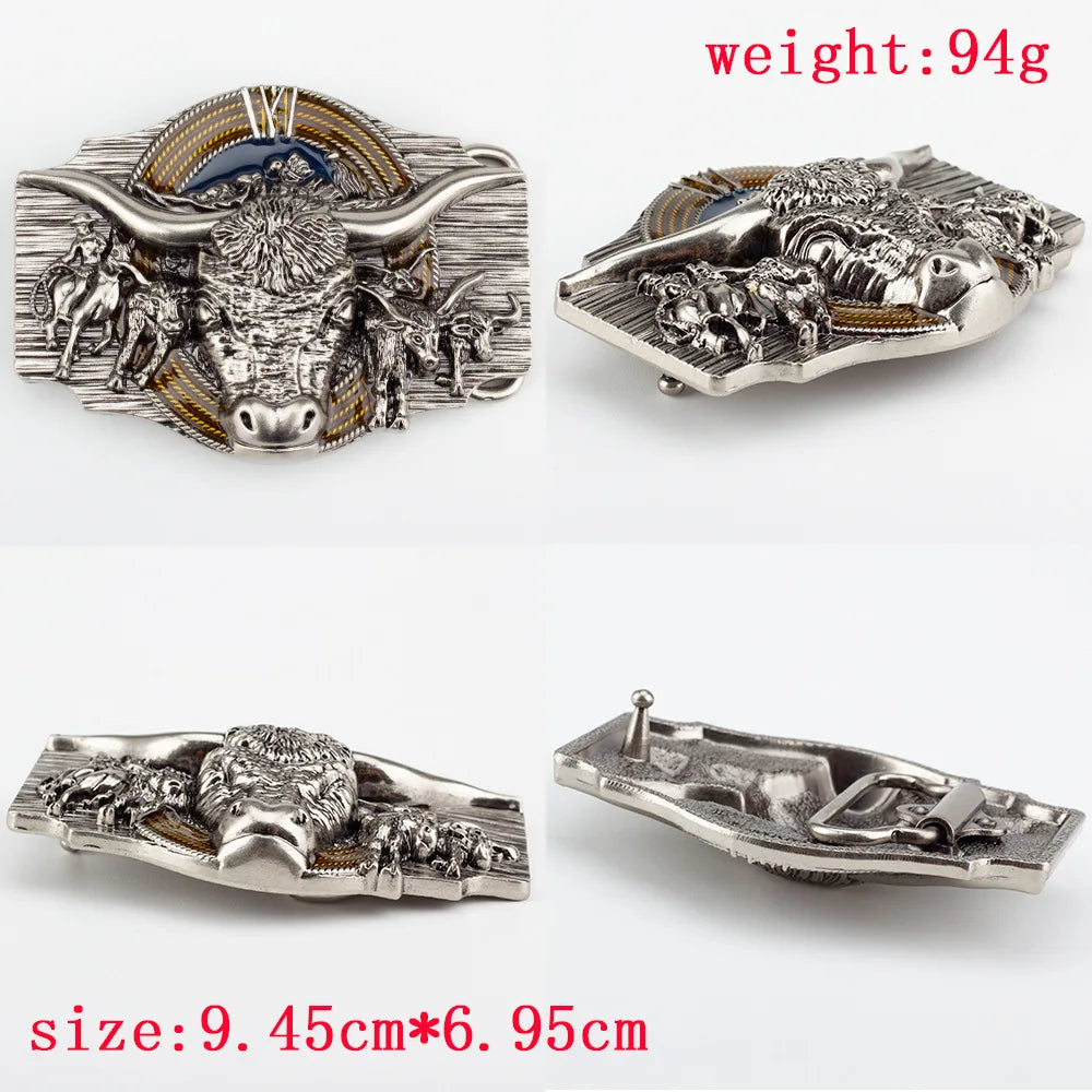 Tauren Ancient Silver Belt Buckle Metal Smooth Buckle 4.0 Cowboy for Men