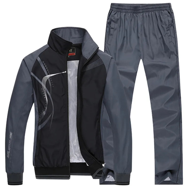 Ensemble de survêtement pour homme, collection printemps-automne, imprimé, 2 pièces : veste et pantalon, tenue de sport décontractée.