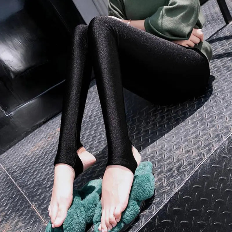 Automne hiver épais Leggings mode solide mince pantalon dame polaire chaud Leggings décontracté noir brillant taille haute Leggings