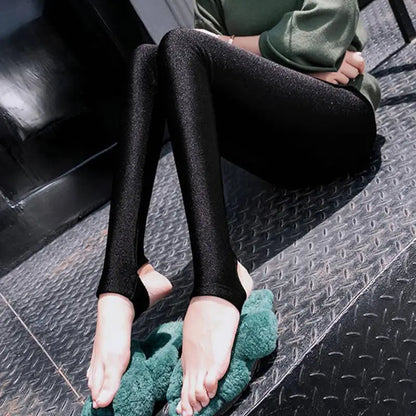 Automne hiver épais Leggings mode solide mince pantalon dame polaire chaud Leggings décontracté noir brillant taille haute Leggings