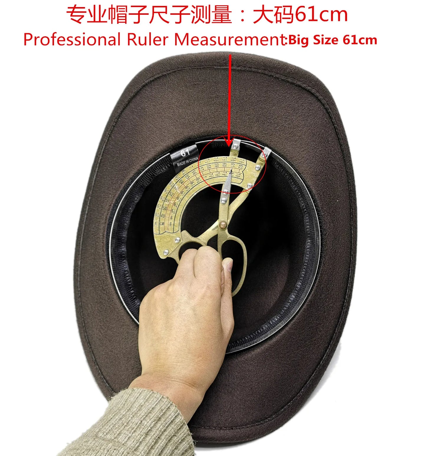 Bande de cuir à géométrie rétro Parent-enfant unisexe/enfant feutre à large bord Cowboy chapeau occidental Cowgirl Bowler Cap (61 cm/57 cm/54 cm)