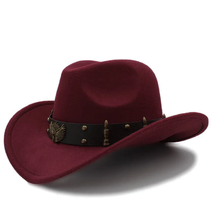 2 Sizes Men Women Western Cowboy Hats Wide Brim Panama Sunhat Outdoor Fedora Cap Trilby Sombrero Party Travel Size US 7 1/4 UK L