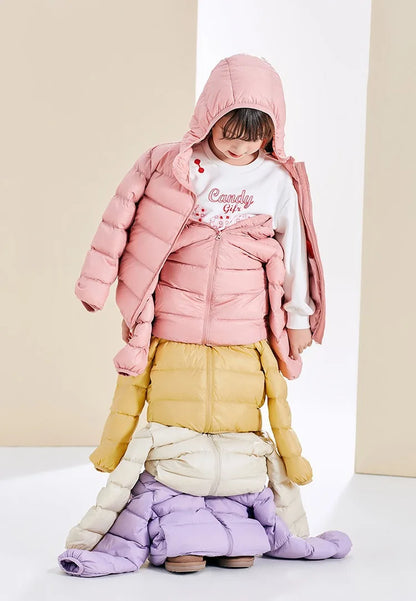 Doudoune Légère Enfant en Duvet de Canard Blanc, Nouveau Style Hiver, Manteau Court à Capuche pour Garçons et Filles, Vêtement d'extérieur pour Tout-petits