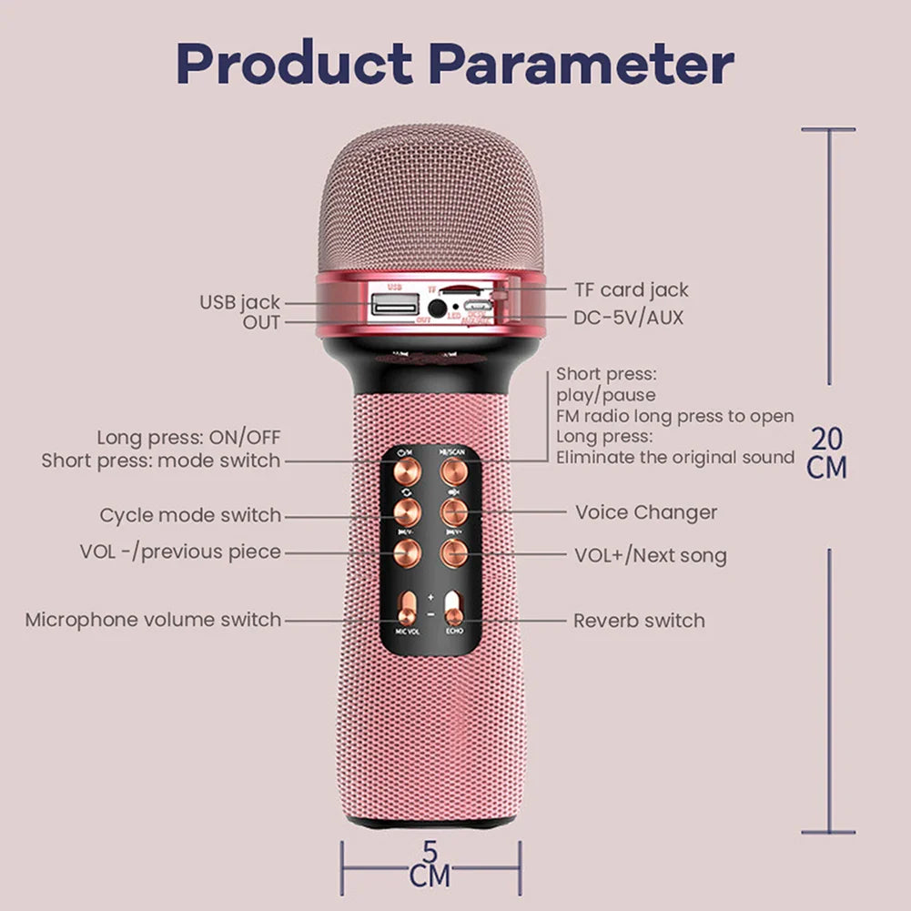ALLOYSEED Karaoke Wireless Bluetooth-Compatible Microphone Handheld Music Singing Mic+FM+Voice Changing Audio Speaker Player