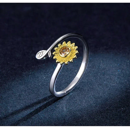 925 Sterling Silver 18K Gold Sunflower Open Ring