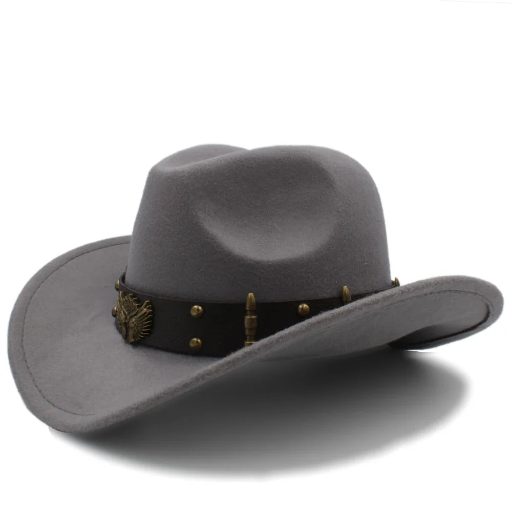 2 Sizes Men Women Western Cowboy Hats Wide Brim Panama Sunhat Outdoor Fedora Cap Trilby Sombrero Party Travel Size US 7 1/4 UK L
