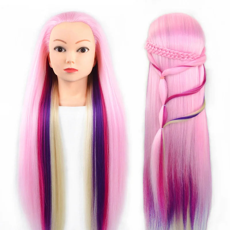 Tête de mannequin à cheveux longs synthétiques avec support de trépied de perruque réglable Modèle avec tête de mannequin Formation de coiffeur coiffant