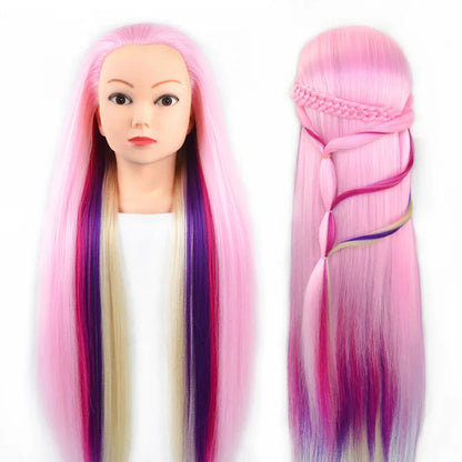 Tête de mannequin à cheveux longs synthétiques avec support de trépied de perruque réglable Modèle avec tête de mannequin Formation de coiffeur coiffant