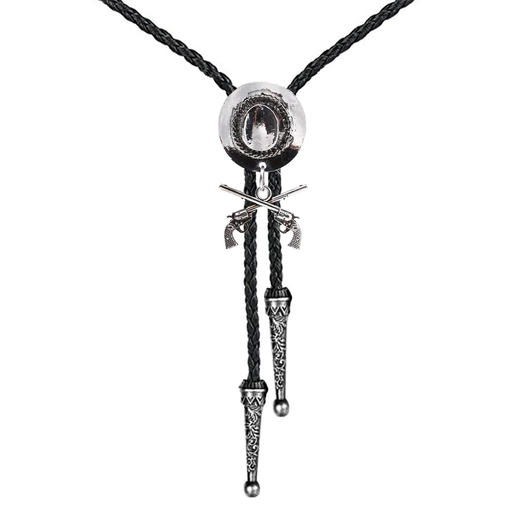 Chapeau de cowboy occidental à double pistolet, cravate bolo, accessoires de mode, cravate bolo en métal