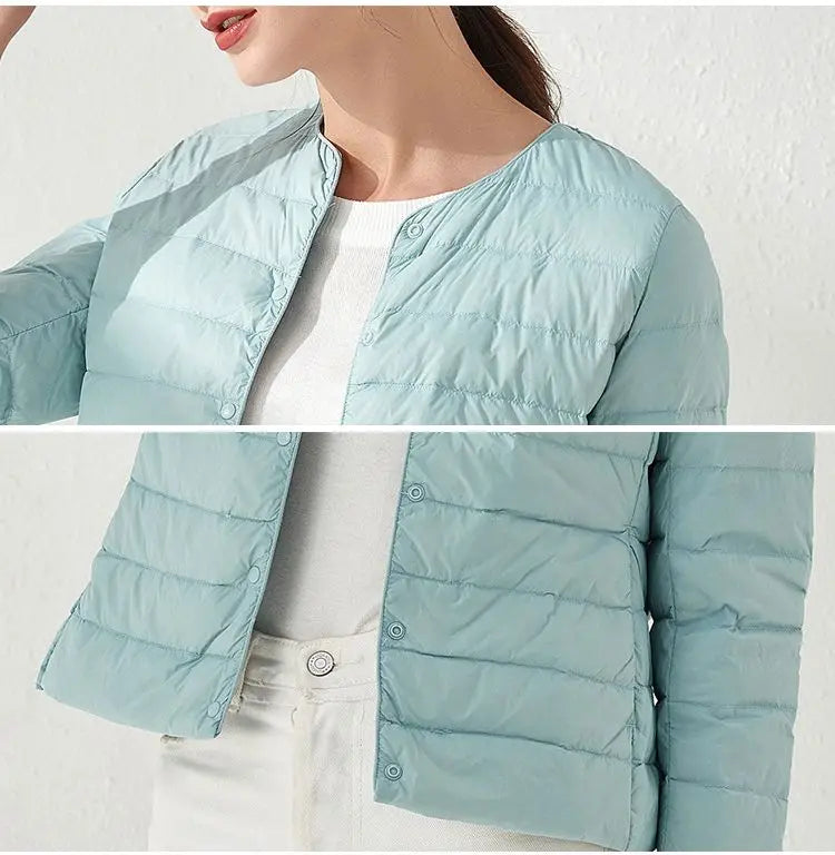 2024 New Spring Winter Women Liner Warm Down Jackets Ultralight Collarless Portable Female Padded Parkas O-Neck Puffer Overcoat