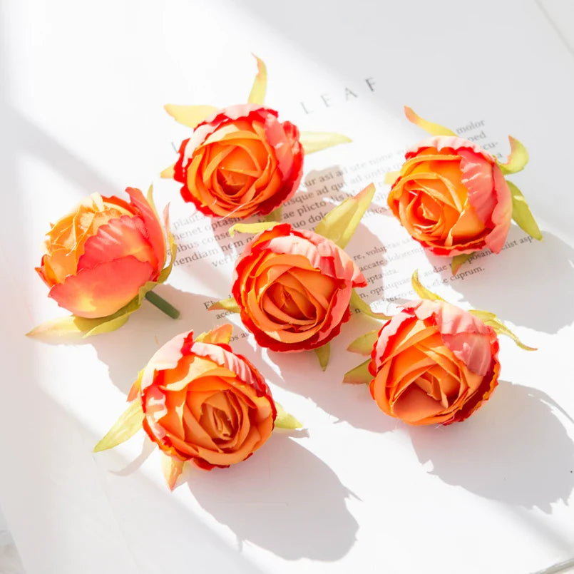 10Pcs Silk Tea Buds Roses Head Wedding Decorative Wreaths Valentine Decora Home Room Diy Gift Box Fake Plants Artificial Flowers