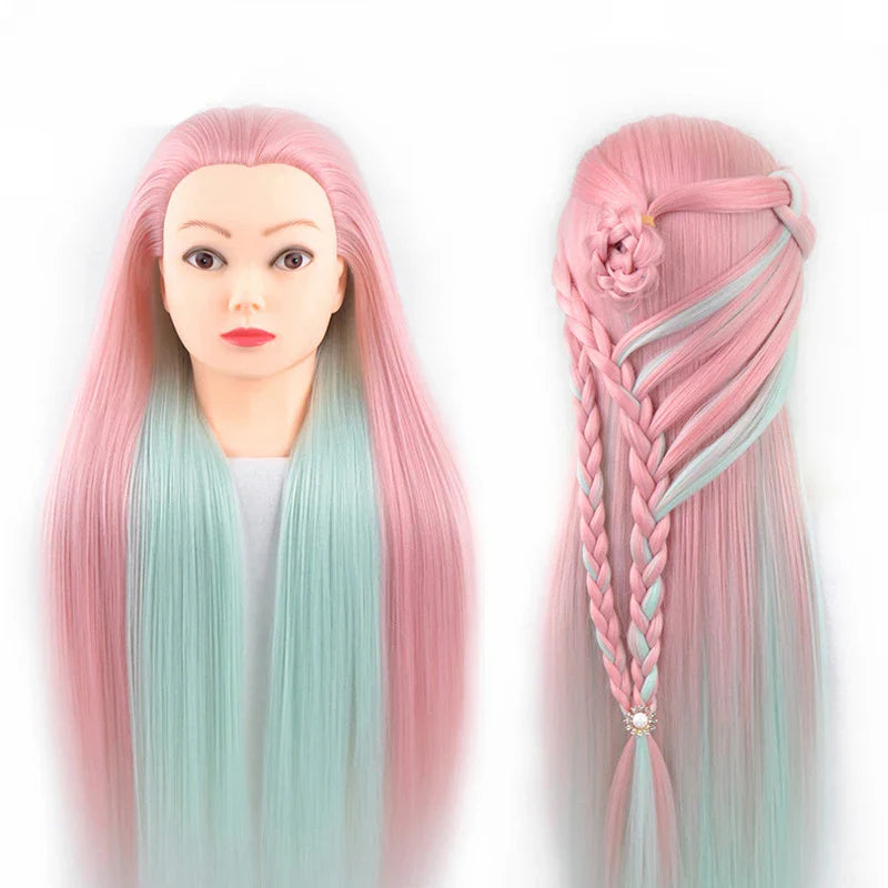 Tête de mannequin à cheveux longs synthétiques avec support de trépied de perruque réglable Modèle avec tête de mannequin Formation de coiffeur coiffant