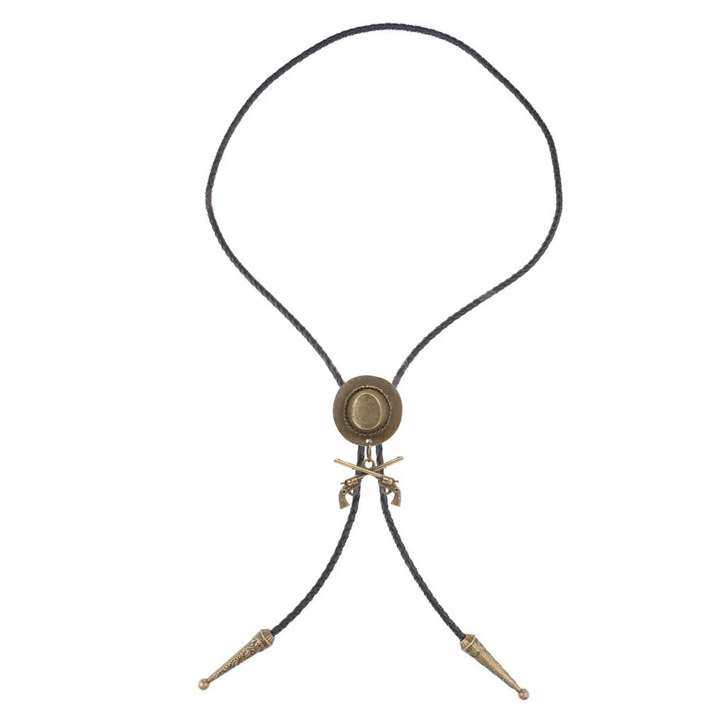 Chapeau de cowboy occidental à double pistolet, cravate bolo, accessoires de mode, cravate bolo en métal