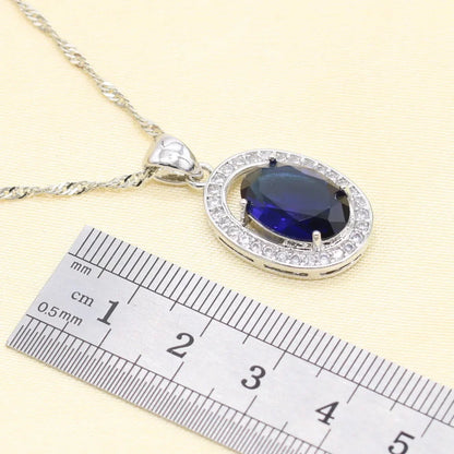 XUTAAYI 925 Silver jewelry Set For Women Blue Earrings Necklace Pendant Ring Bracelet Christmas Gift