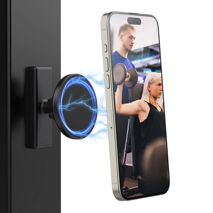 Gym Magnetic Phone Holder, Dual Strong N52 Magnets Mount for Any Metal Surface, 360 Adjustable Compatible with MagSafe iPhone