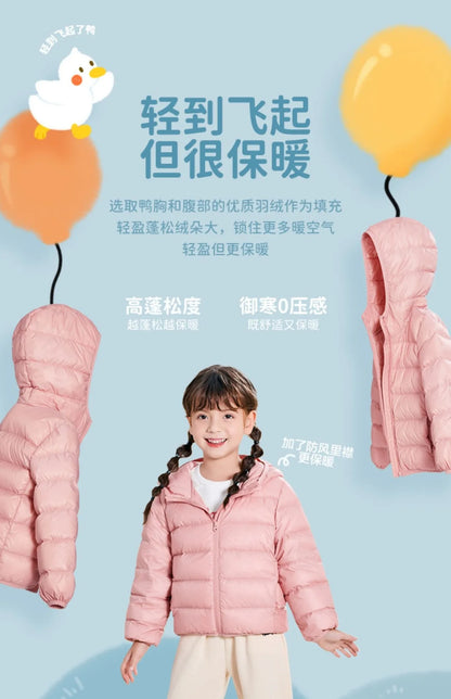 Doudoune Légère Enfant en Duvet de Canard Blanc, Nouveau Style Hiver, Manteau Court à Capuche pour Garçons et Filles, Vêtement d'extérieur pour Tout-petits