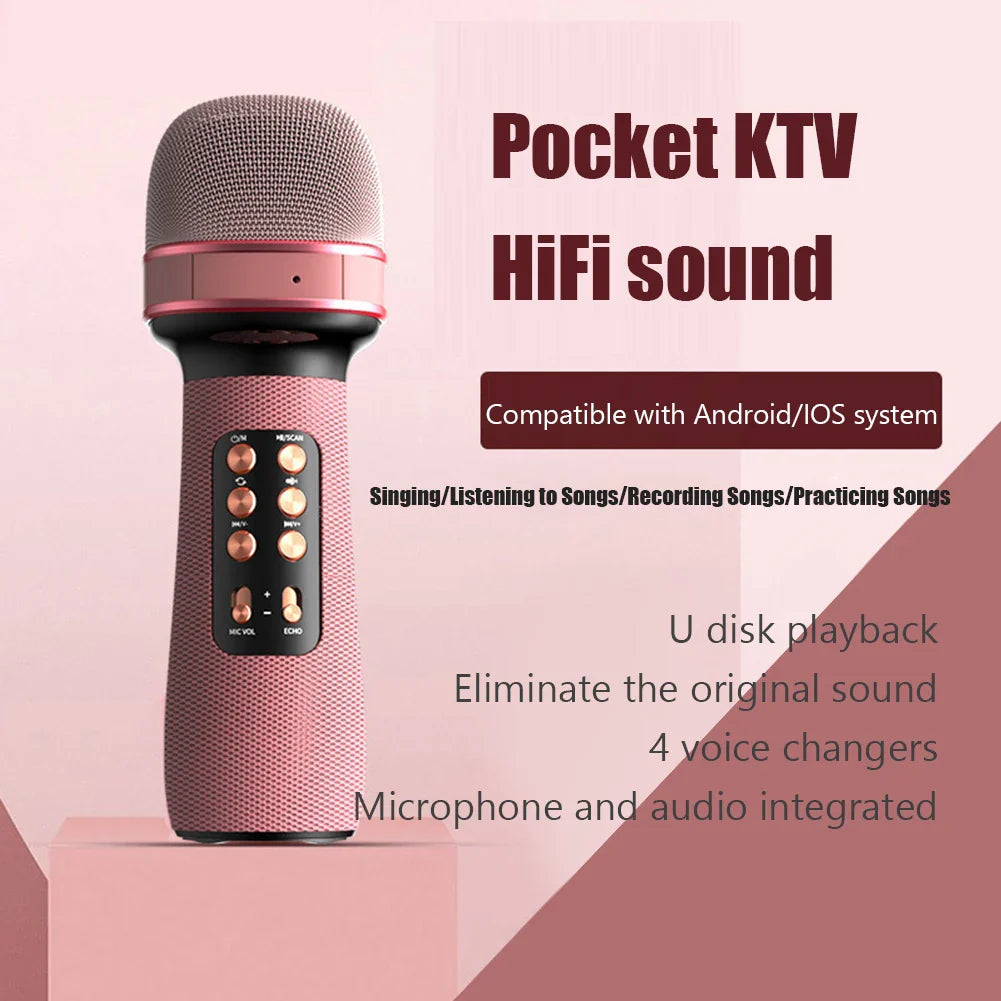 ALLOYSEED Karaoke Wireless Bluetooth-Compatible Microphone Handheld Music Singing Mic+FM+Voice Changing Audio Speaker Player
