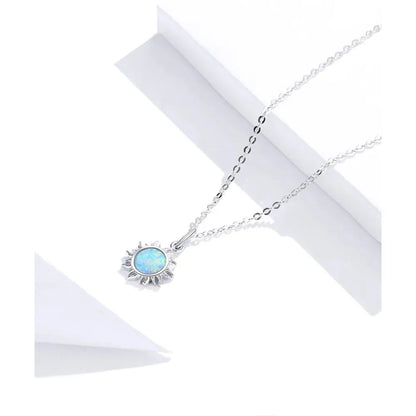 925 Sterling Silver White Opal Sun Pendant Necklace - Apollo Chain for Women