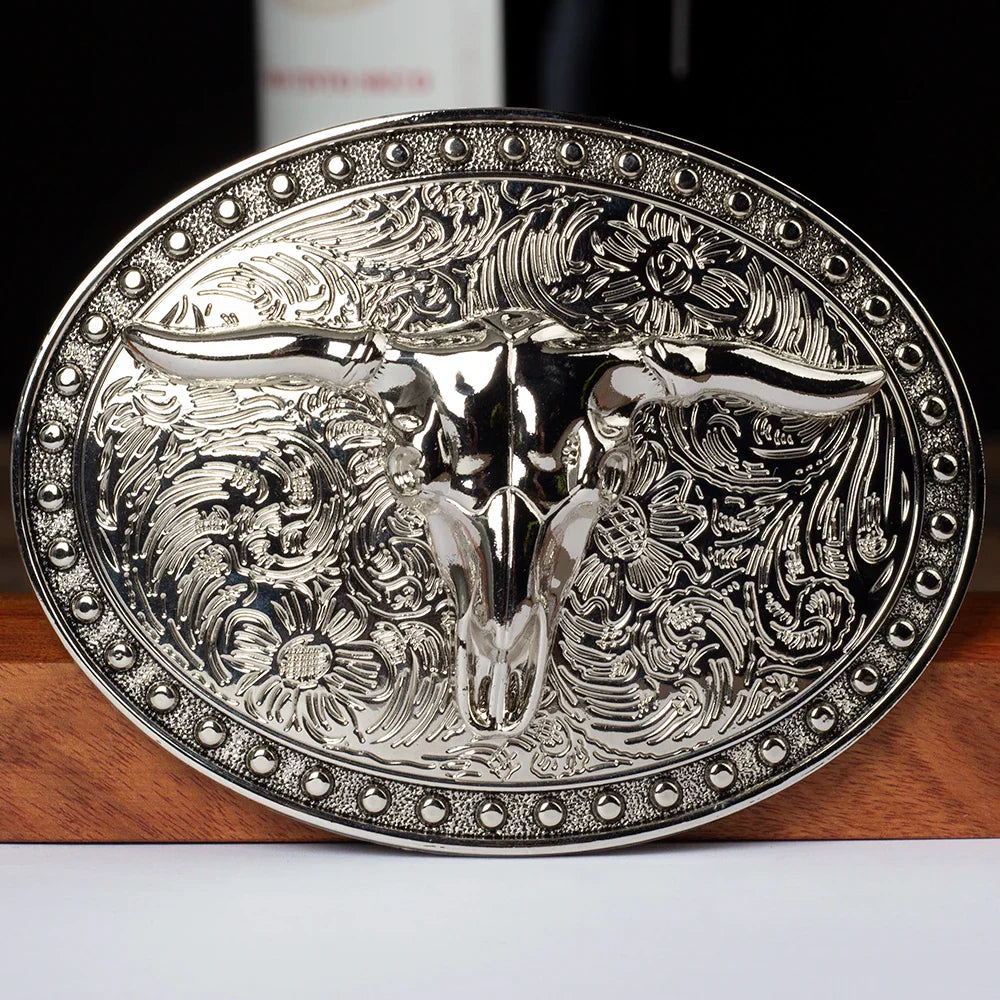 Men's White Big ox head Belt Buckle Cowboy Belt Accessories Cow Head