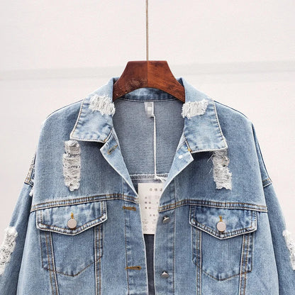 Women Denim Jacket feminine Spring Autumn Boho Sequin Floral Appliques Embroidery Coat Long Sleeve Outerwear Female Veste femme