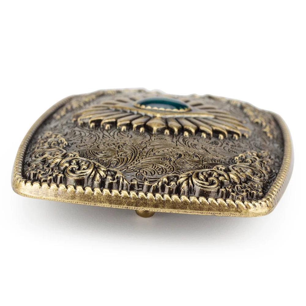 Bronze Sapphire Blue Belt Buckle Exquisite Decorative Pattern for Ｍen Cowboy Big