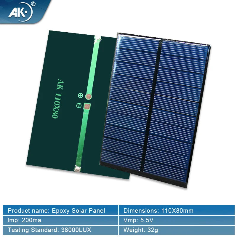 Factory Manufacturing Mini Epoxy Resin Drip Solar Panels Rectangular 110X80 5.5V Voltage