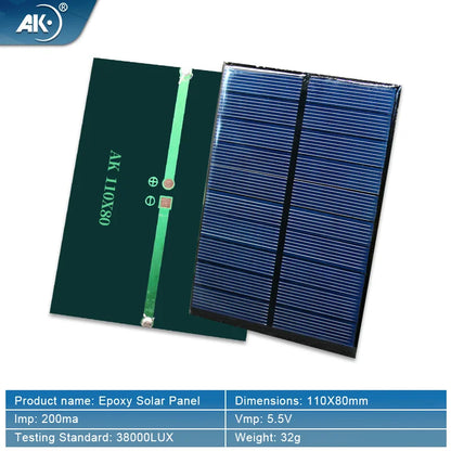 Factory Manufacturing Mini Epoxy Resin Drip Solar Panels Rectangular 110X80 5.5V Voltage