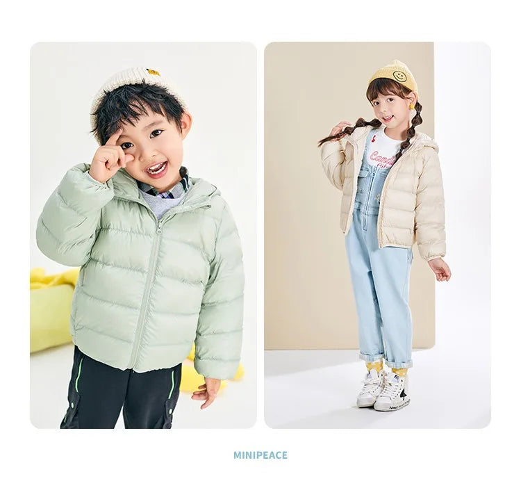 Doudoune Légère Enfant en Duvet de Canard Blanc, Nouveau Style Hiver, Manteau Court à Capuche pour Garçons et Filles, Vêtement d'extérieur pour Tout-petits