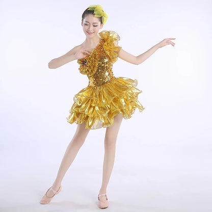 New Gold Jazz Sequins Modern Dance Costumes Stage Performance Tutu Adult Women's Guzheng Costumes