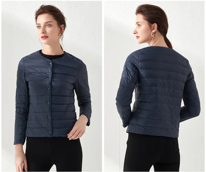 2024 New Spring Winter Women Liner Warm Down Jackets Ultralight Collarless Portable Female Padded Parkas O-Neck Puffer Overcoat