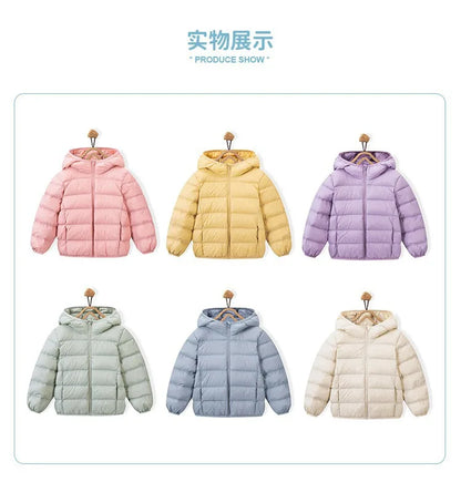 Doudoune Légère Enfant en Duvet de Canard Blanc, Nouveau Style Hiver, Manteau Court à Capuche pour Garçons et Filles, Vêtement d'extérieur pour Tout-petits