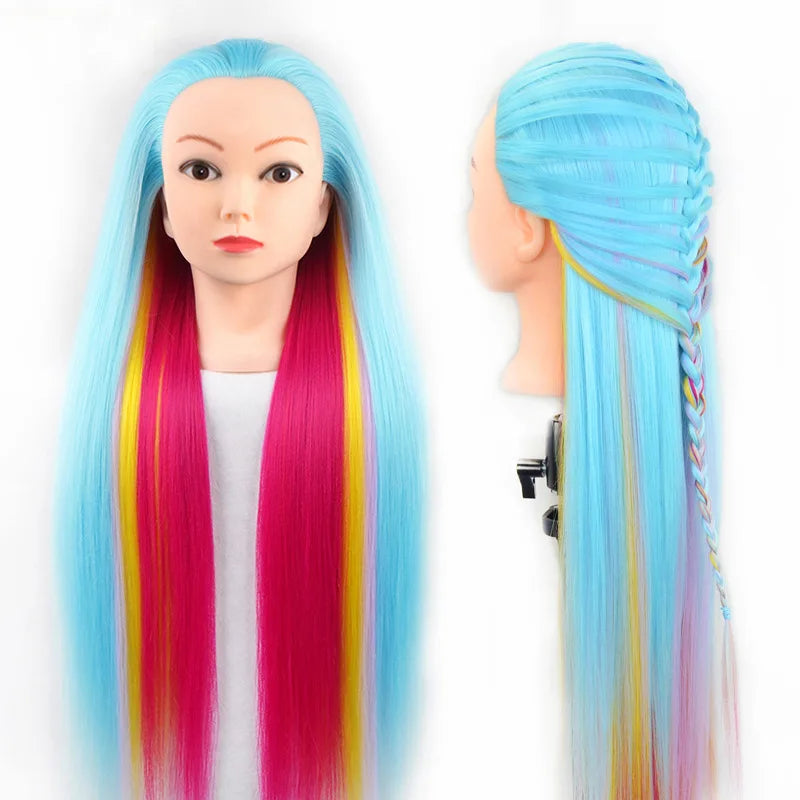 Tête de mannequin à cheveux longs synthétiques avec support de trépied de perruque réglable Modèle avec tête de mannequin Formation de coiffeur coiffant