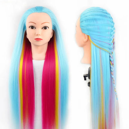 Tête de mannequin à cheveux longs synthétiques avec support de trépied de perruque réglable Modèle avec tête de mannequin Formation de coiffeur coiffant