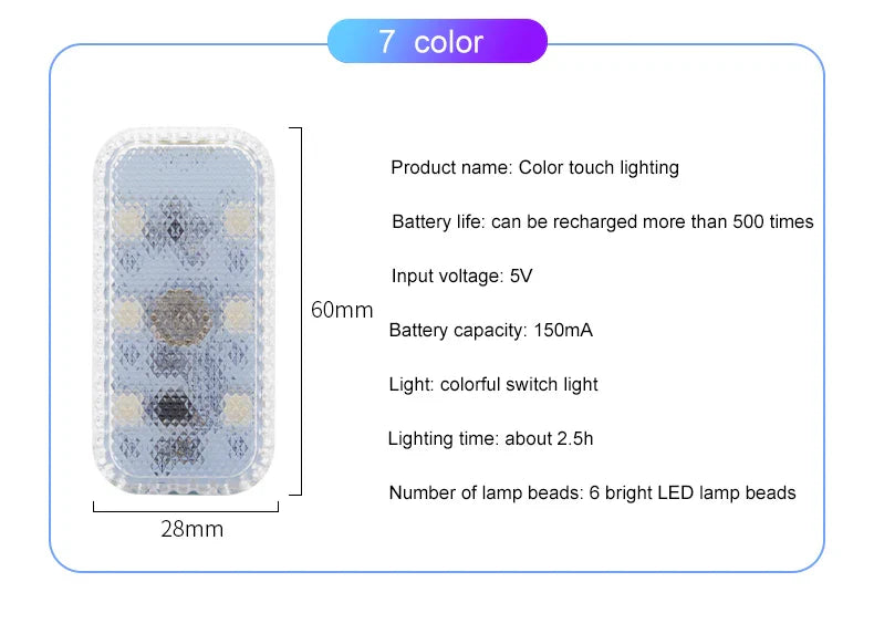 LED tactile lumière Mini sans fil voiture éclairage intérieur Auto toit plafond lampe de lecture pour porte pied coffre boîte de rangement USB charge