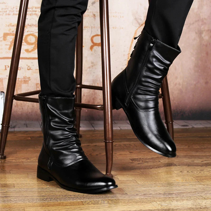 italian brand designer cowboy boots for men casual motorcycle boot black autumn winter shoes genuine leather botas masculinas